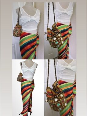 Luxxel Vibrant Rainbow Diagonal Stripe Skirt | Festival | Resortwear | Party